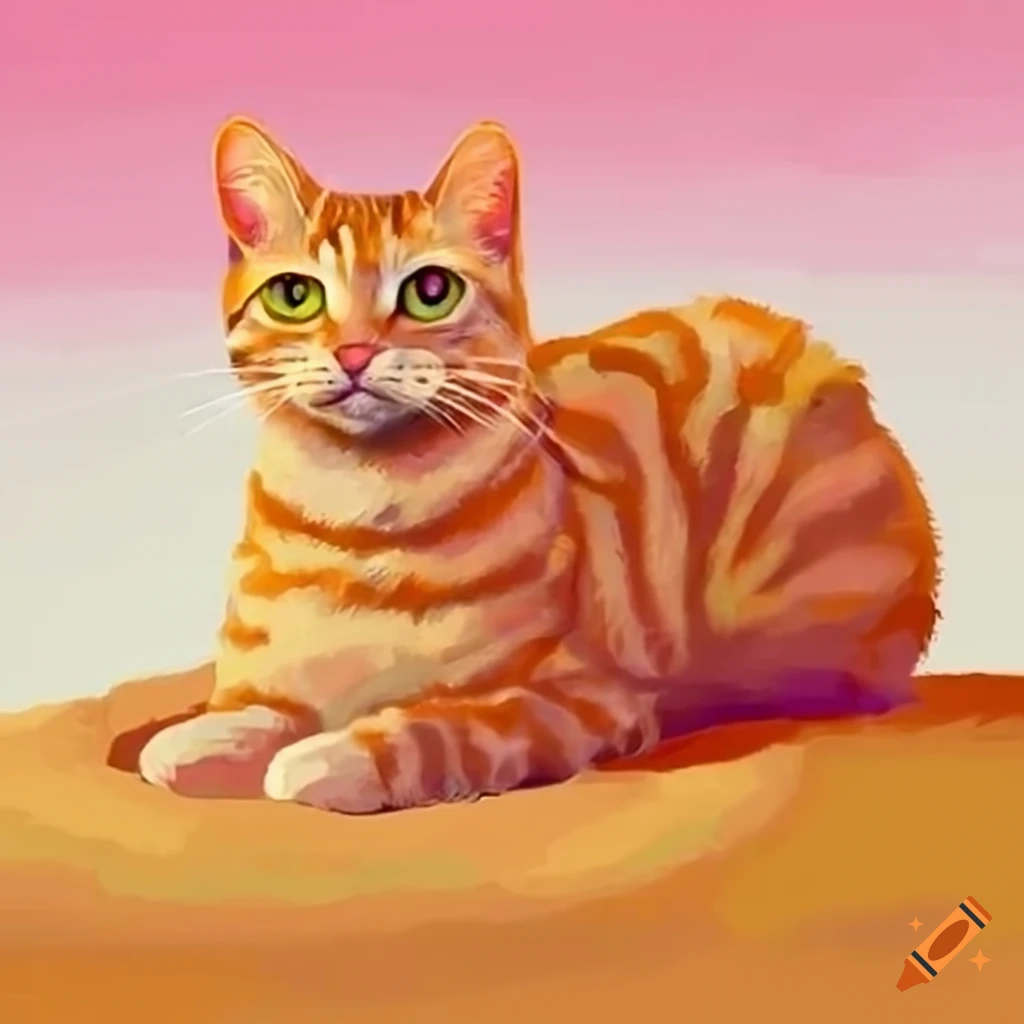 Orange cat in the desert on craiyon