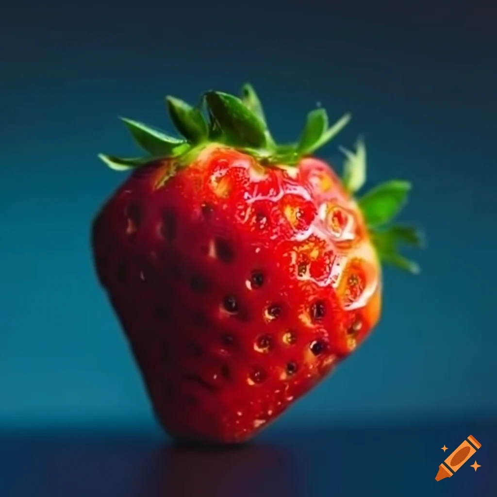 image of a strawberry with glowing blue berry in a pile of strawberries
