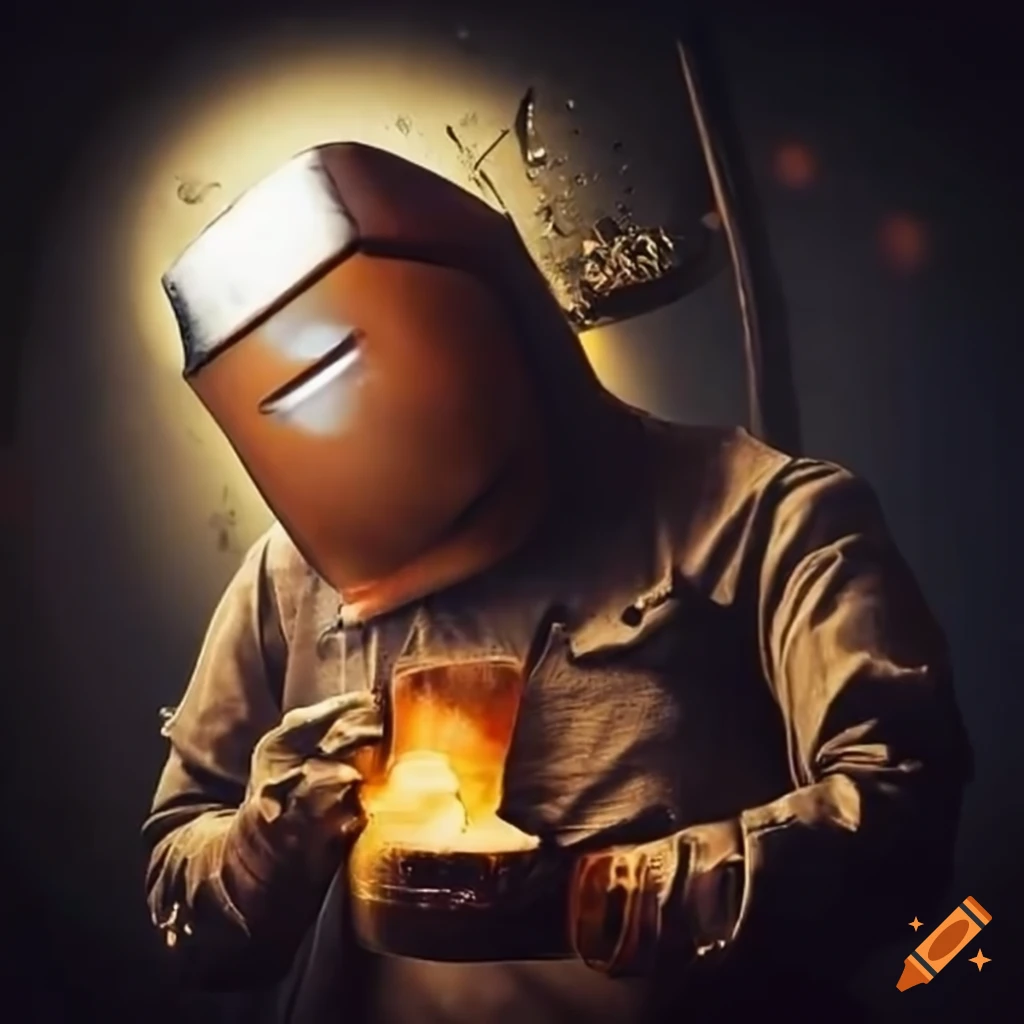 welder holding a beer mug