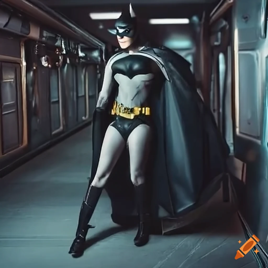 Batman climbing on a futuristic train