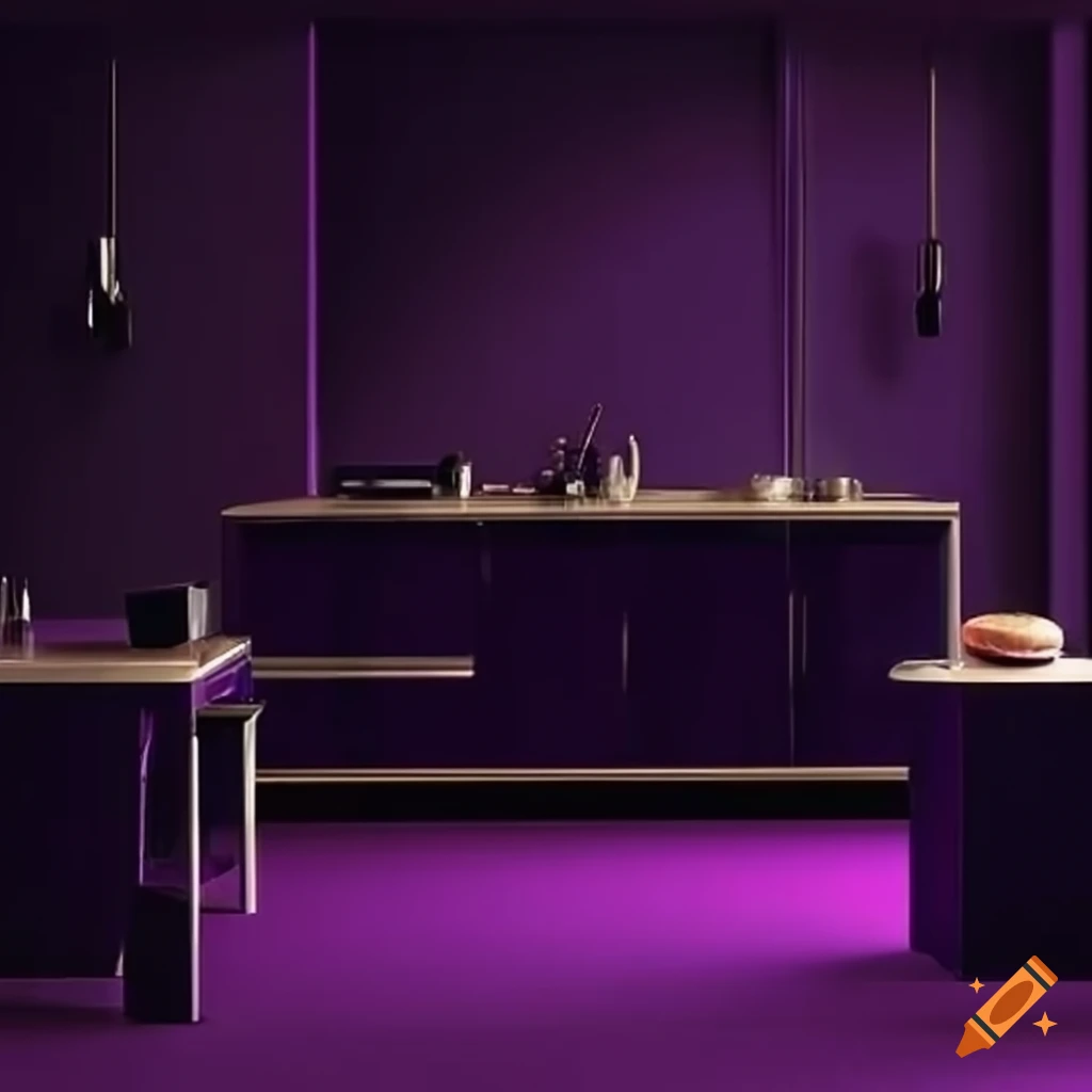 Dark purple cinematic kitchen counter on Craiyon
