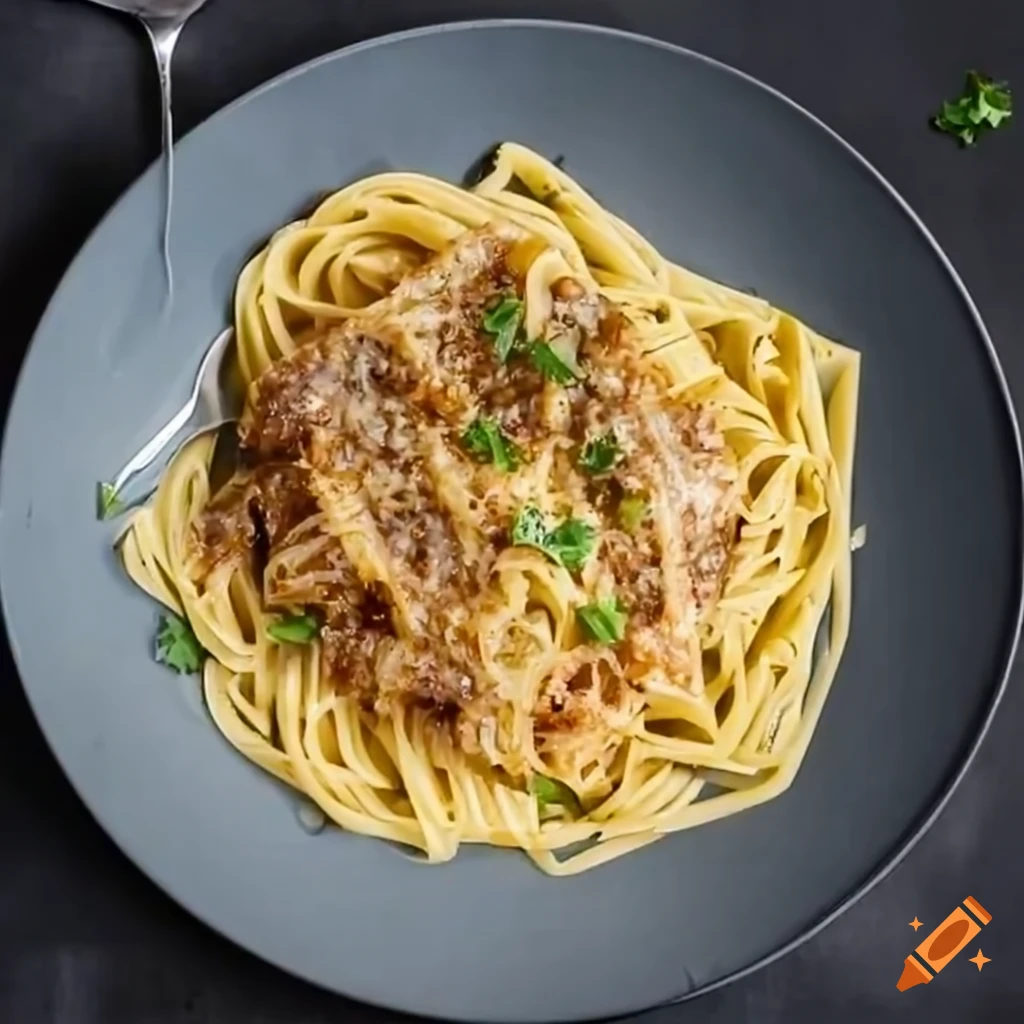delicious pasta with caramelized onion cream sauce