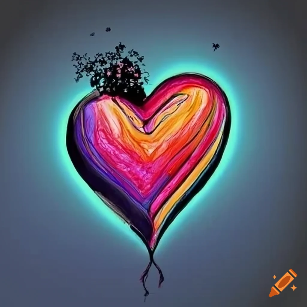 dibujo de un corazón con colores del arcoiris