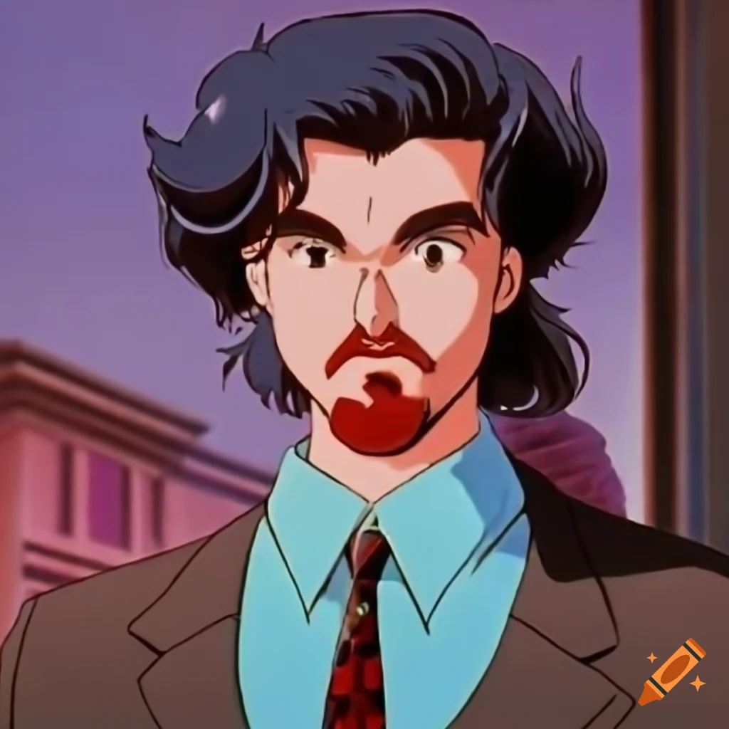 80-90's anime style illustration of Jacob Elordi as a secret agent