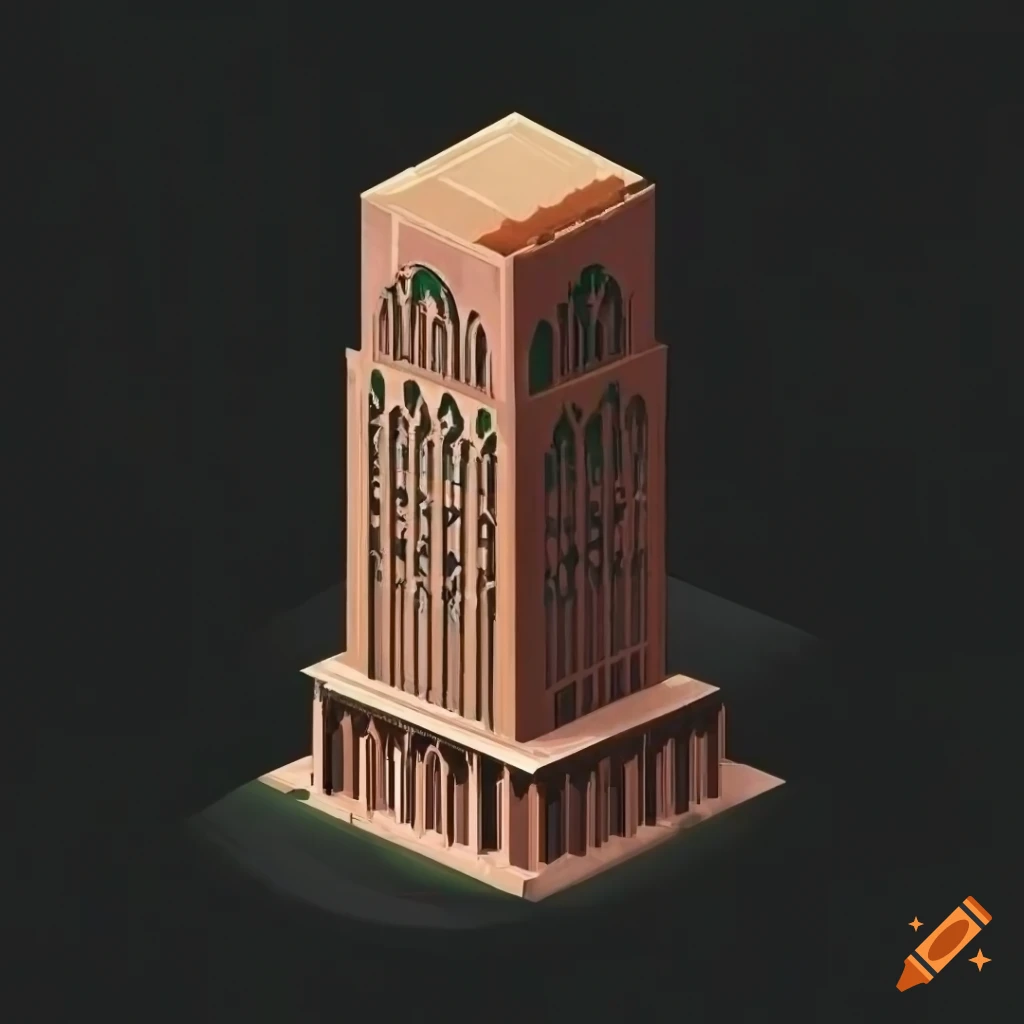 isometric view of art deco building in Casablanca