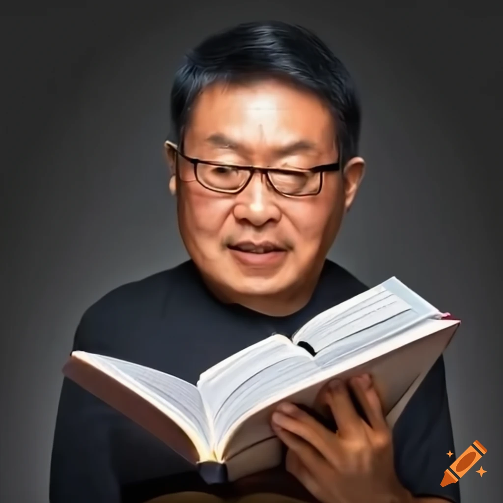 Middle aged asian man holding a book on craiyon