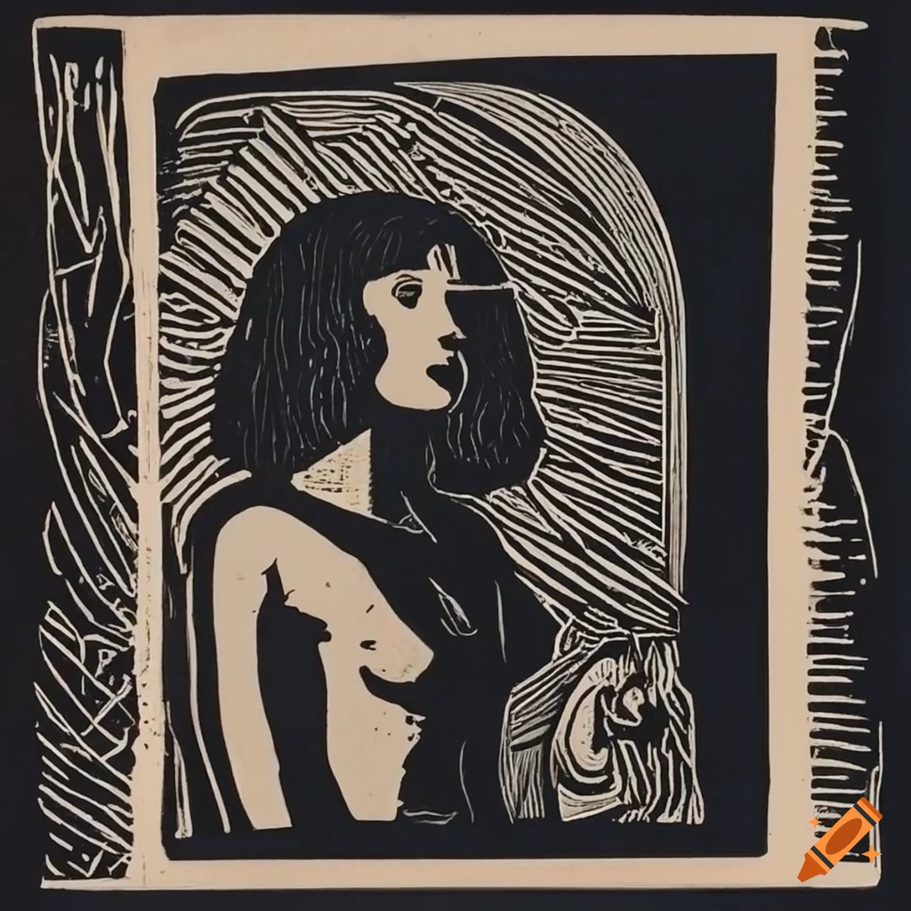 Linocut art of a distorted mirror reflection on Craiyon