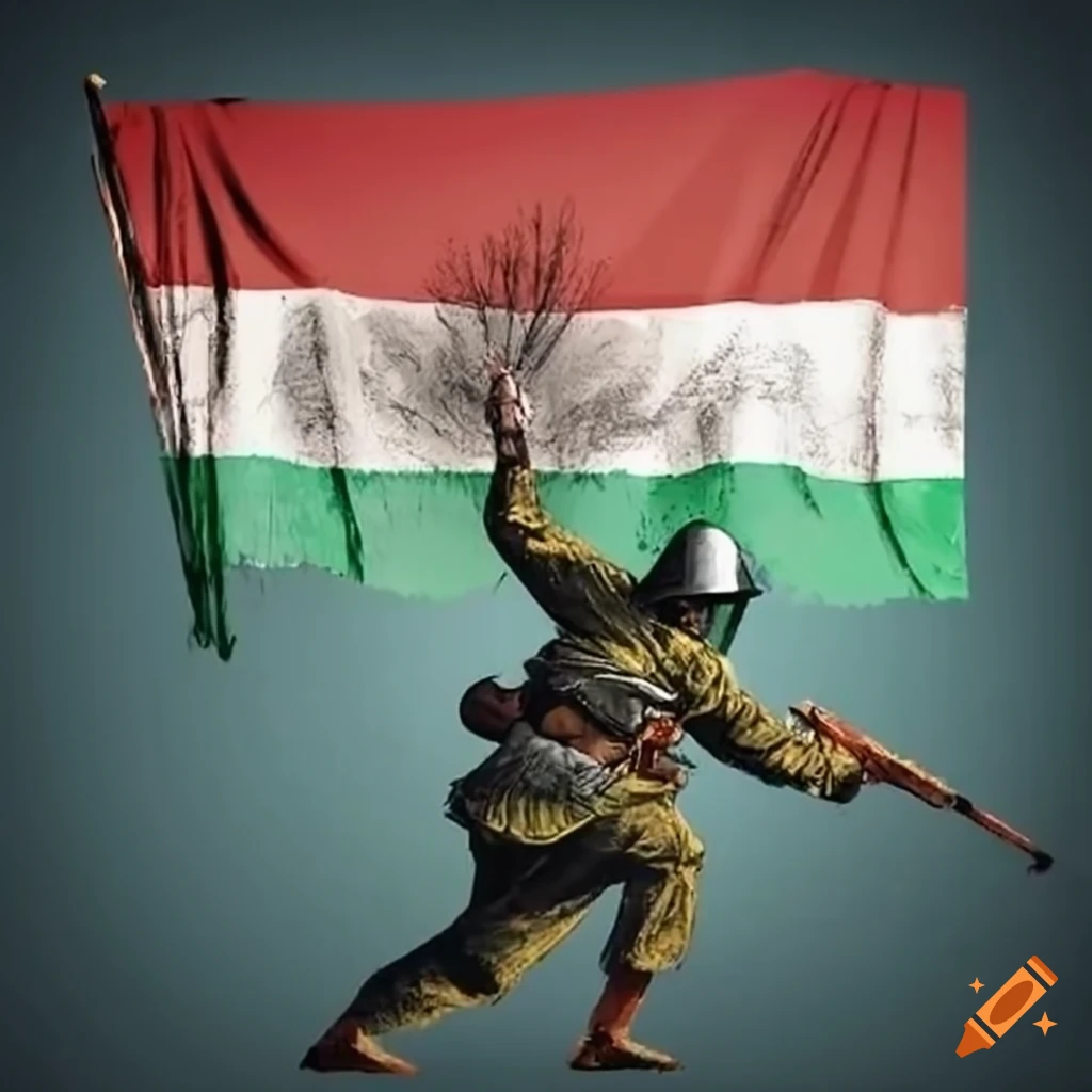depiction of Hungarian flag and soldiers in battle