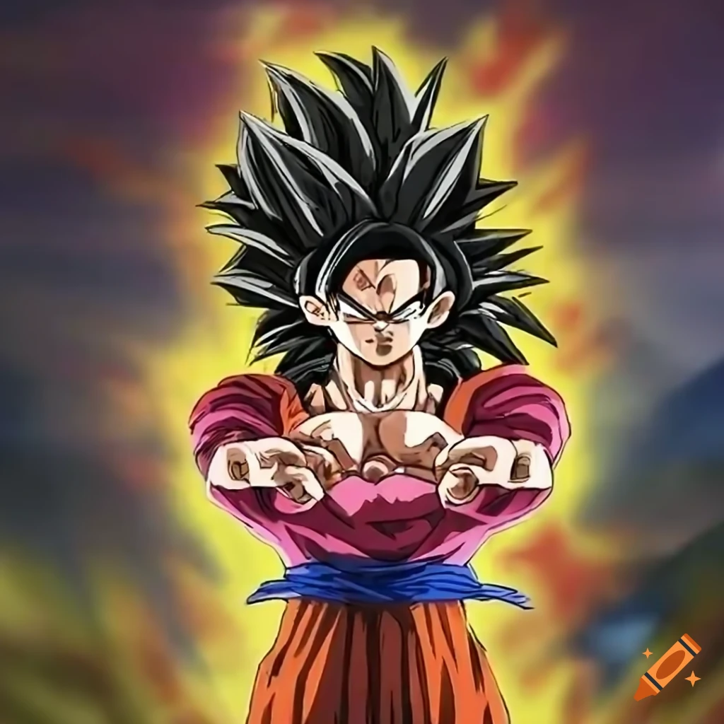 Goku unleashing powerful energy as super saiyan 4 on Craiyon
