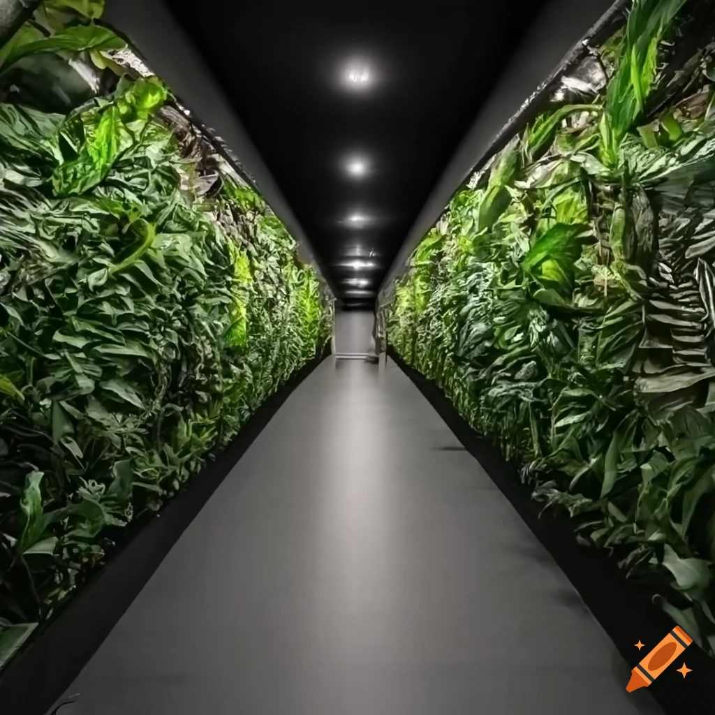 dramatic hallway with wild plant decor