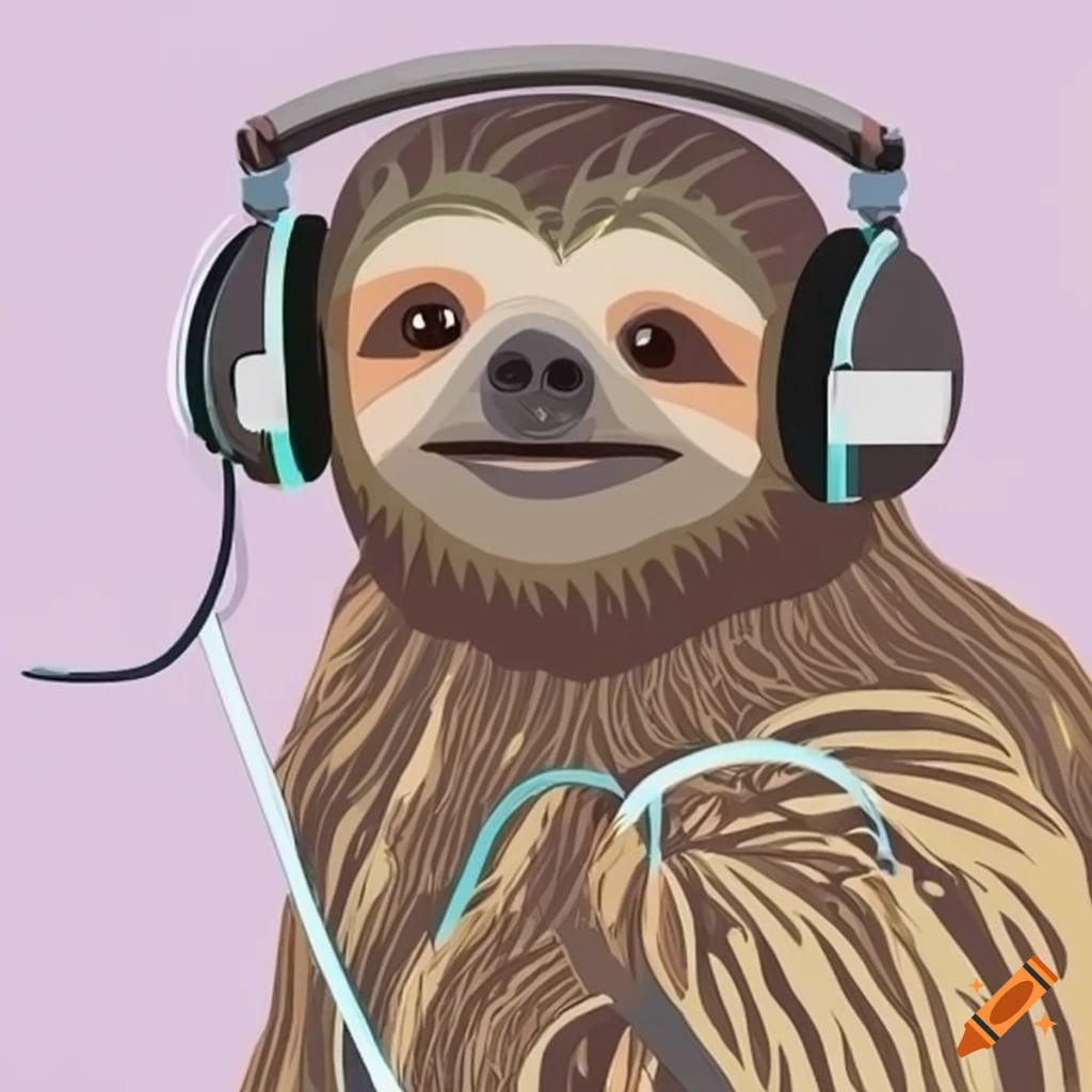 sloth wearing a headset