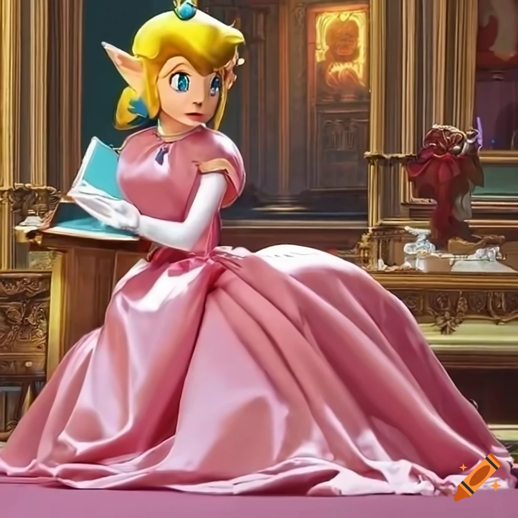 cosplay of Link in a pink silk ballgown