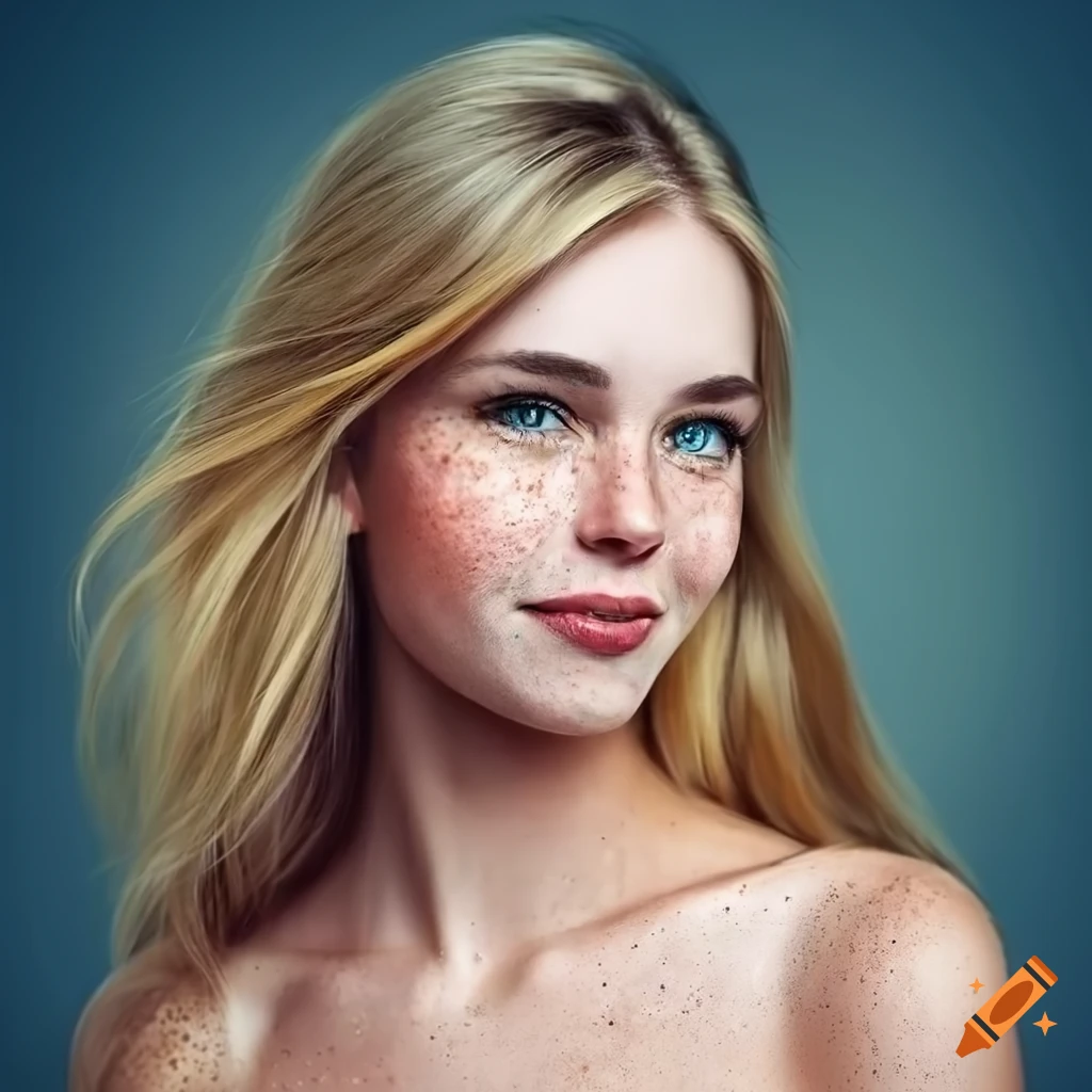 portrait of a beautiful young woman with freckles and blonde hair