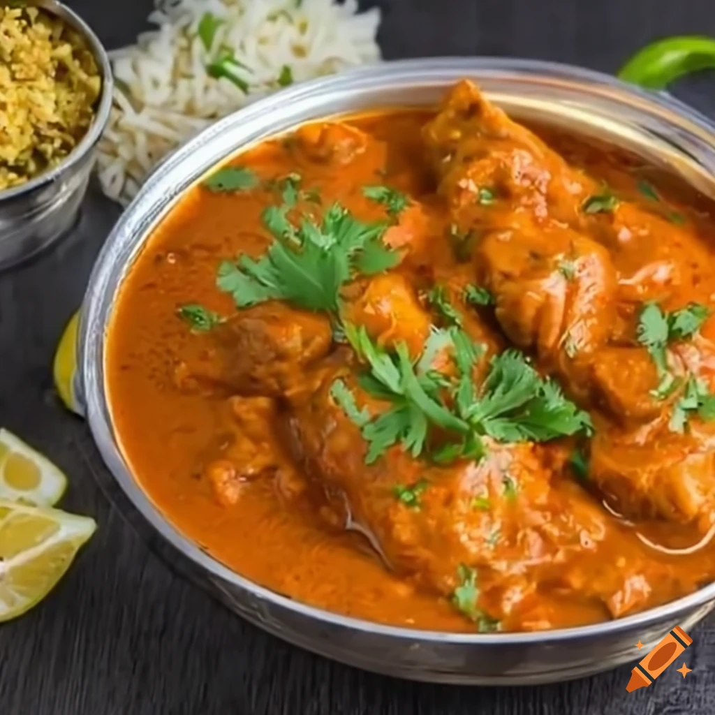 Delicious indian butter chicken with rice on Craiyon