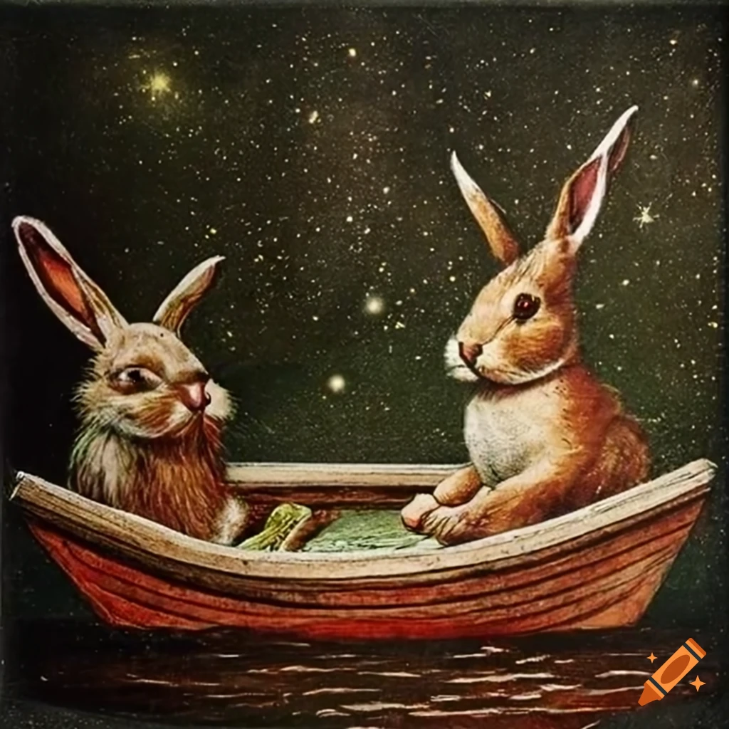 Detailed stone lithograph illustration of rabbits