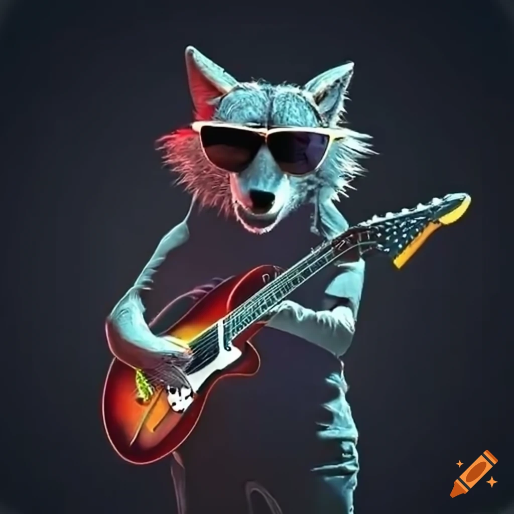 Cool coyote playing electric guitar on Craiyon