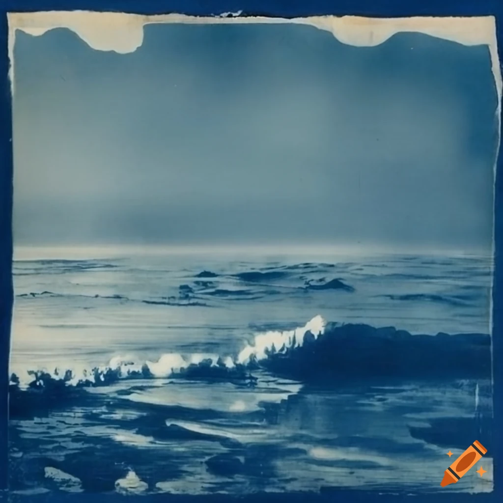 vintage cyanotype of an idyllic seascape