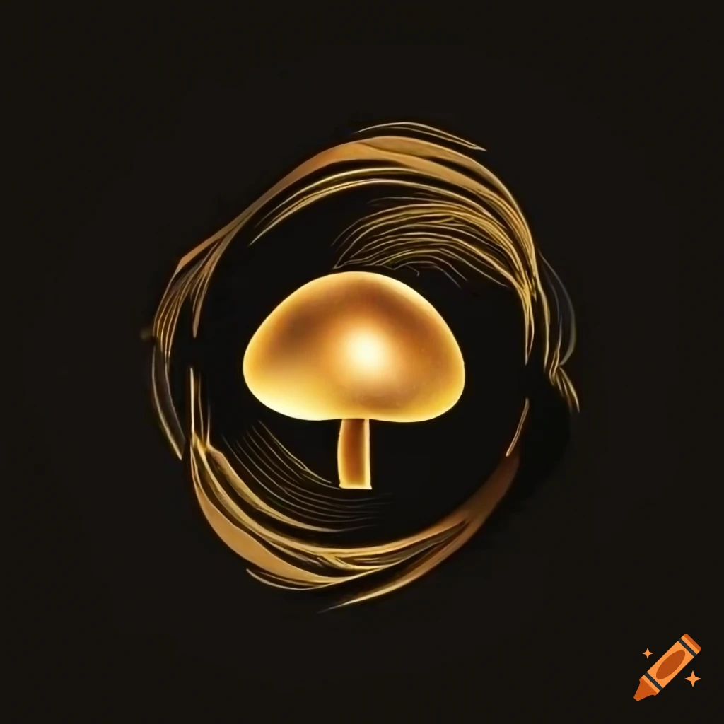 black and gold logo of a mushroom in a lightning bolt circle