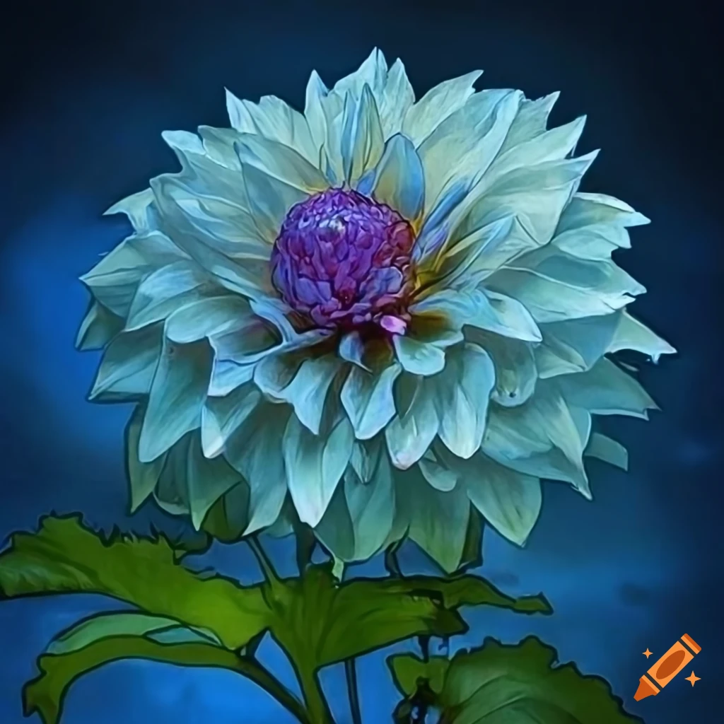 Art nouveau style drawing of a dahlia with intricate details