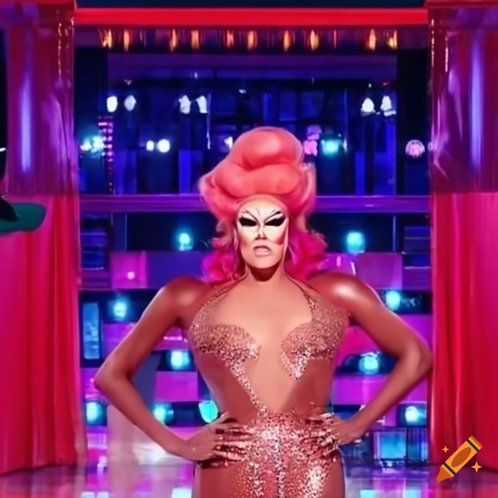 Rupaul with pink hair on rupaul's drag race on Craiyon