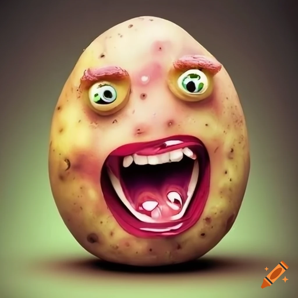quirky potato with a creepy smile