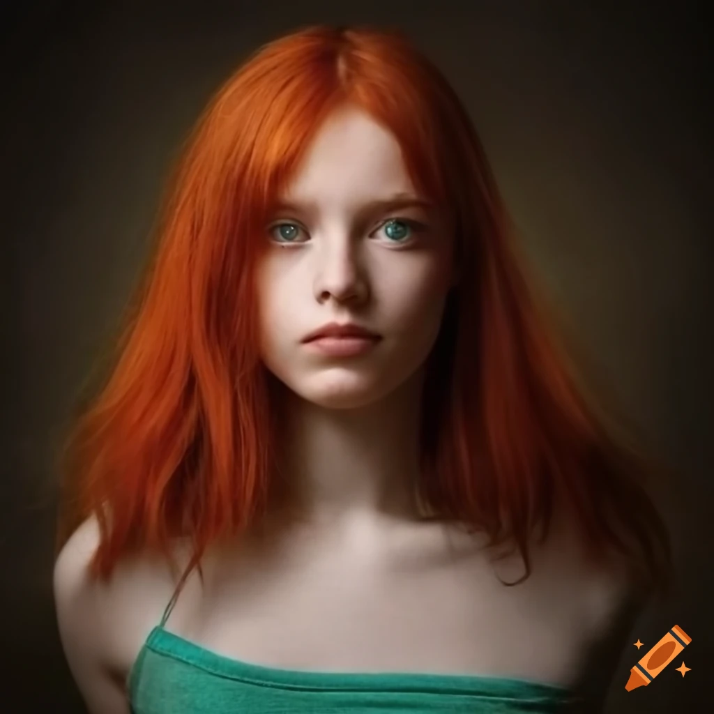 Realistic portrait of a young girl with red hair