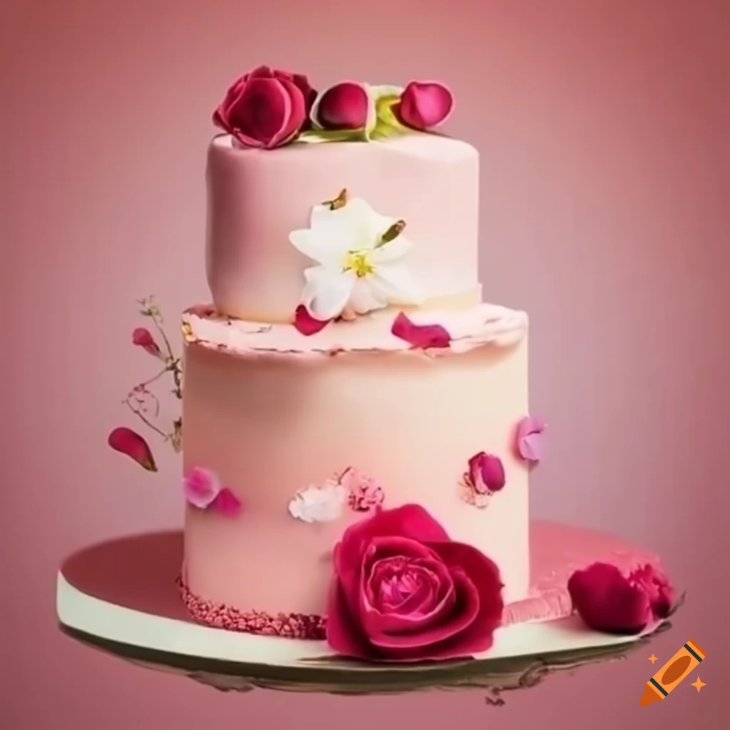 Cake decorated with jasmine and rose flowers on Craiyon