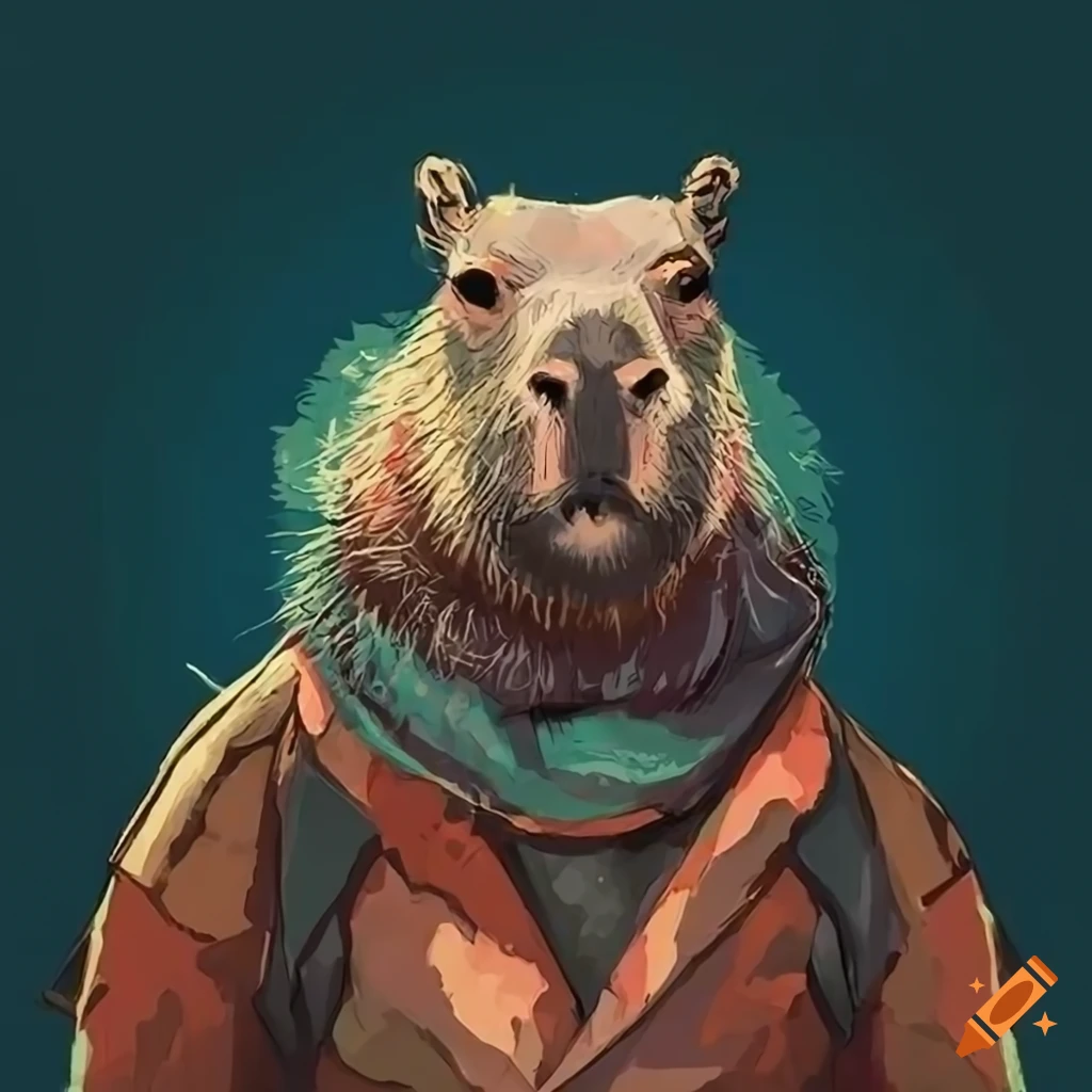 capybara portrait in Disco Elysium art style