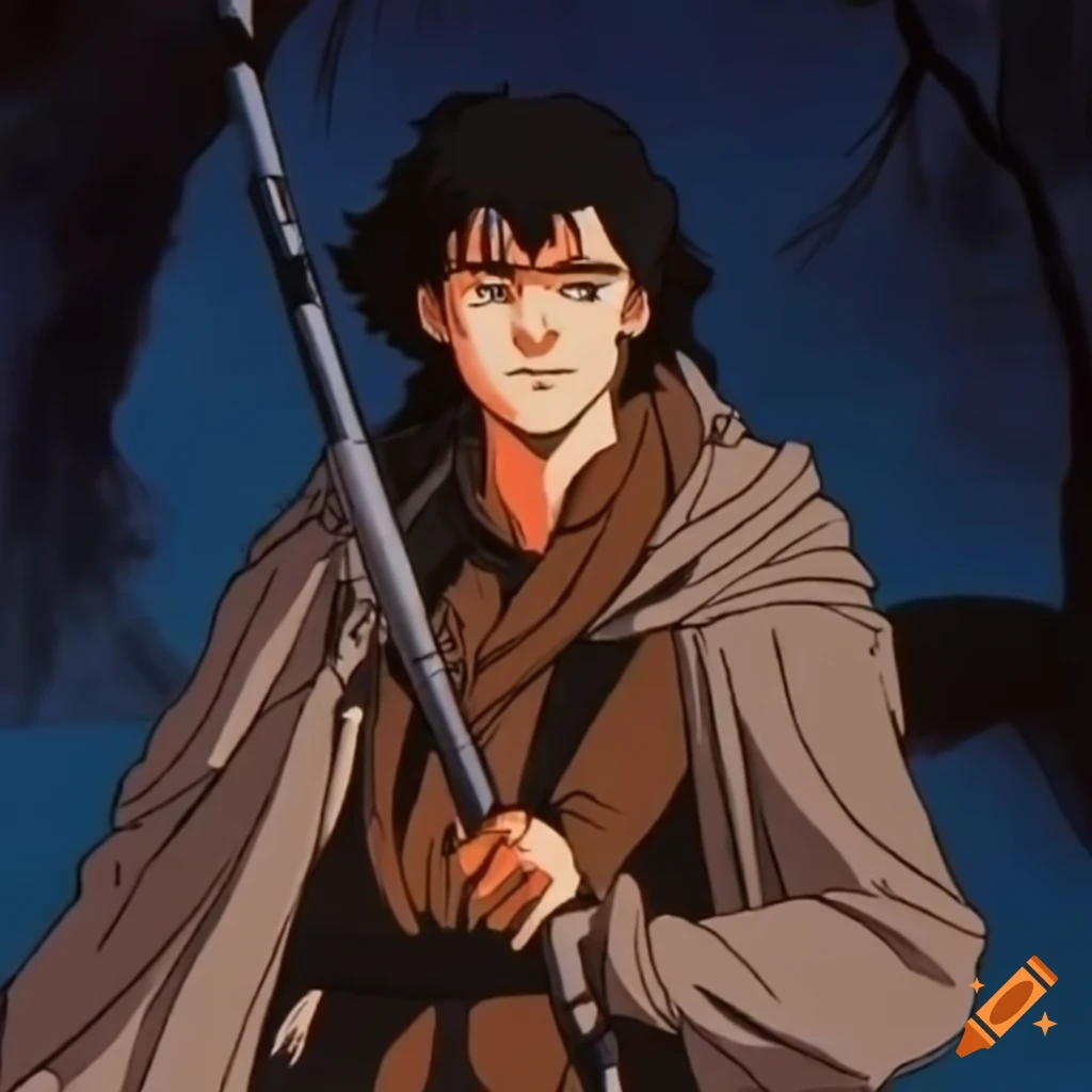 80-90's anime ova, female warrior nomad with a sword fighting pose