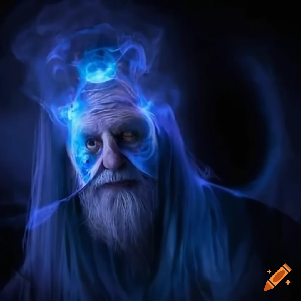 image of a wizard with blue plasma on his forehead