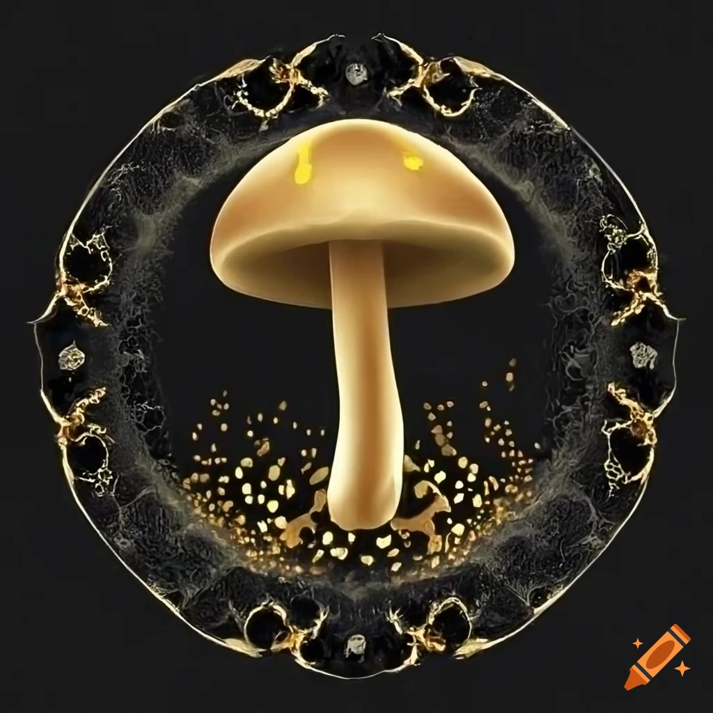 black and gold mushroom in a zen circle