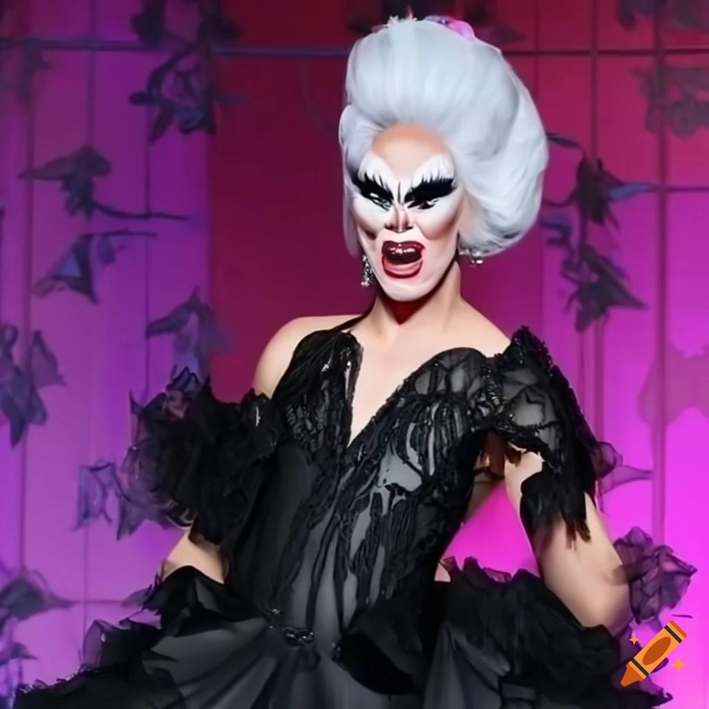 Image of a fierce drag queen in a black ruffled dress on rupaul's drag ...