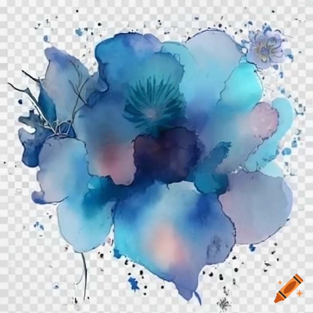 Watercolor clipart of bohemian blue flowers
