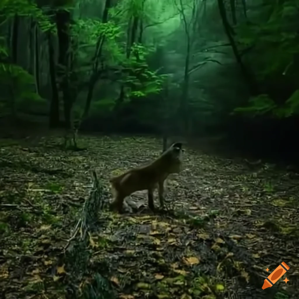Night vision footage of an animal in the forest on craiyon