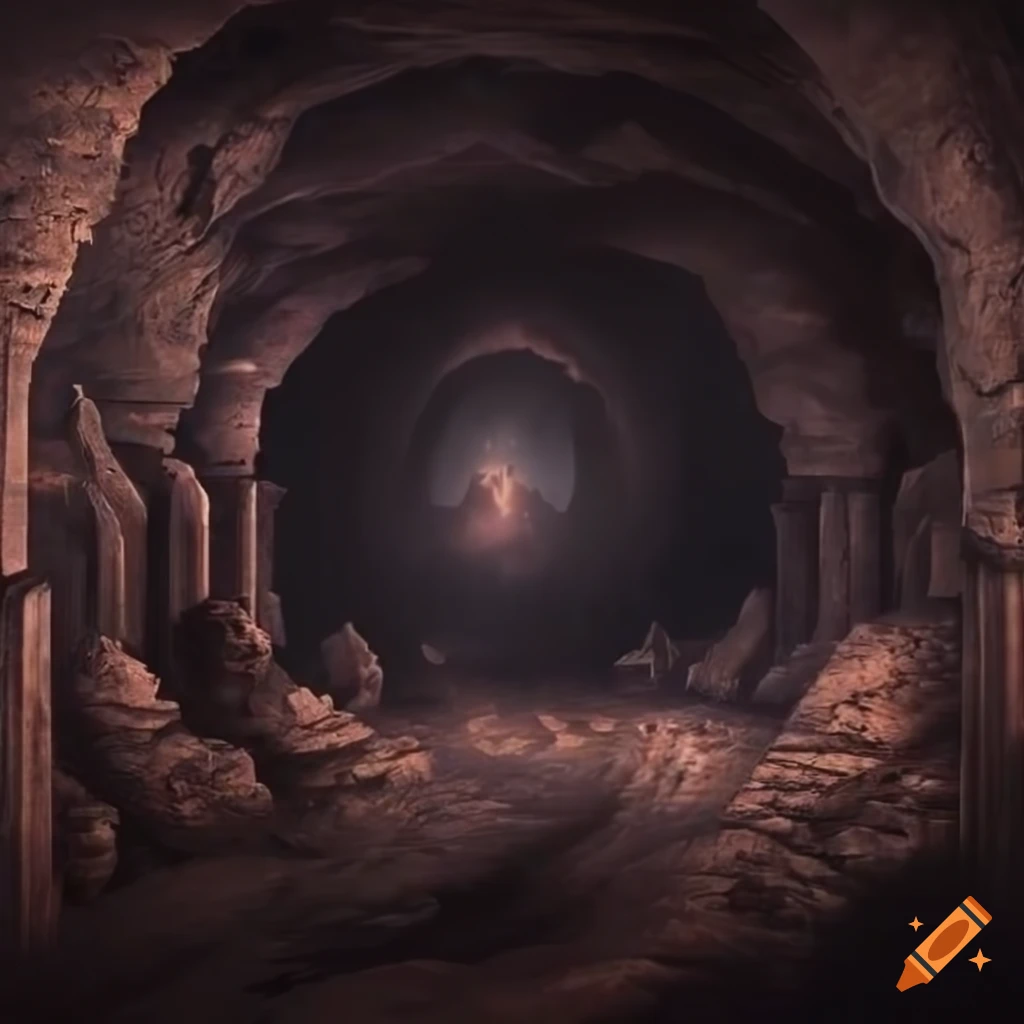 square frame of a deserted coal mine in a dark fantasy setting