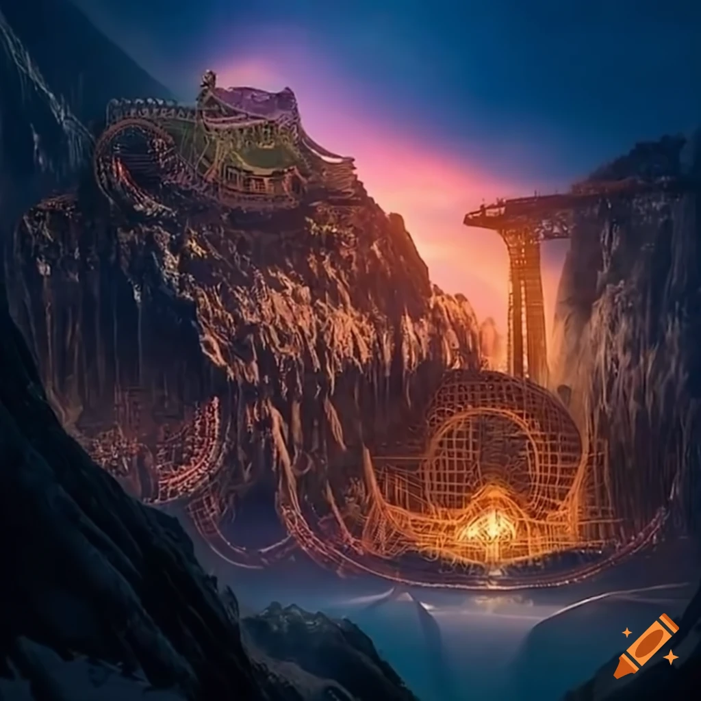 roller coaster weaving through mountains