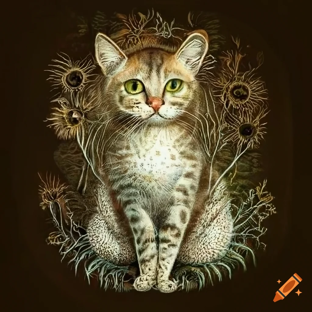 scientific illustration of cats in the style of Ernst Haeckel