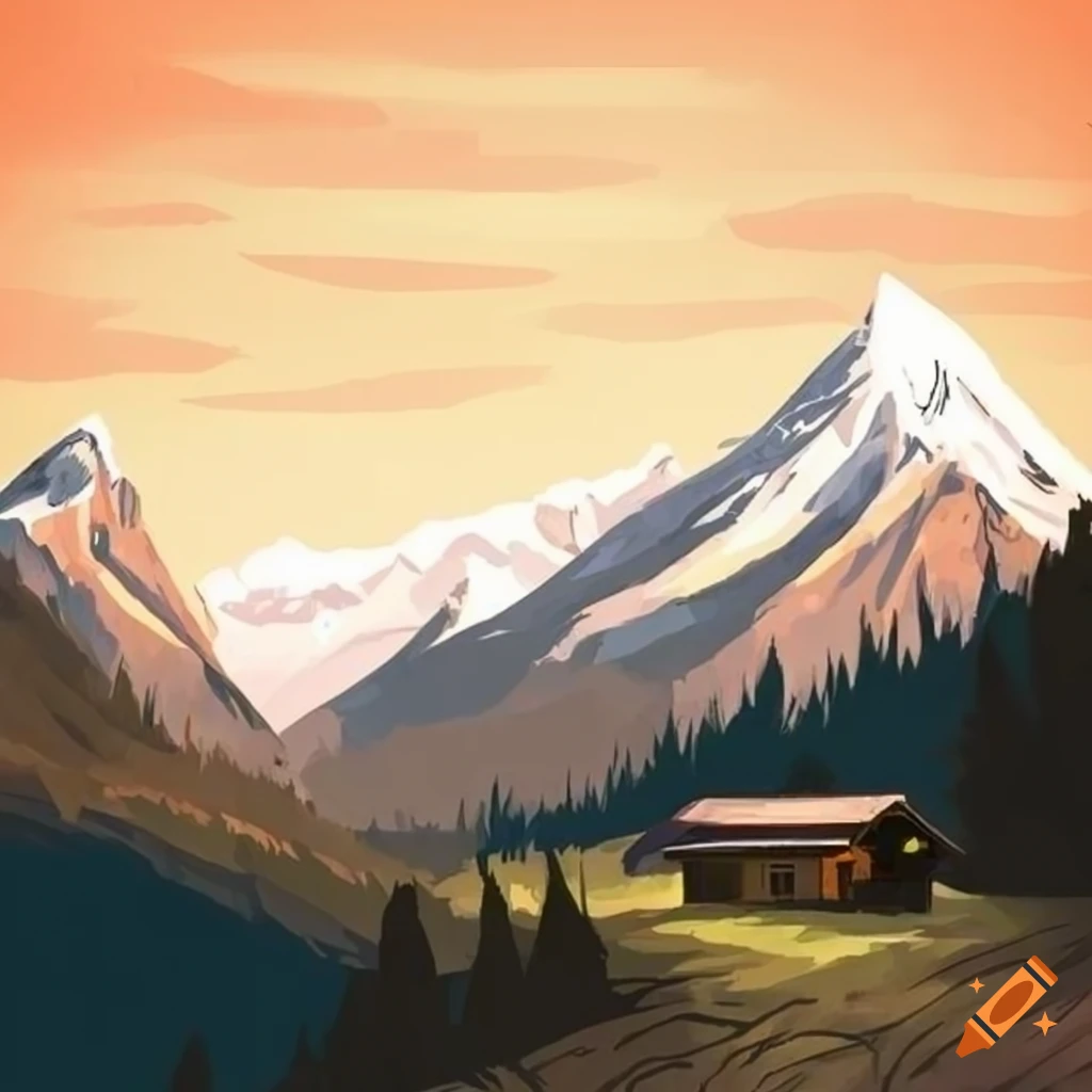 image of a small cabin with Montana mountains in the background