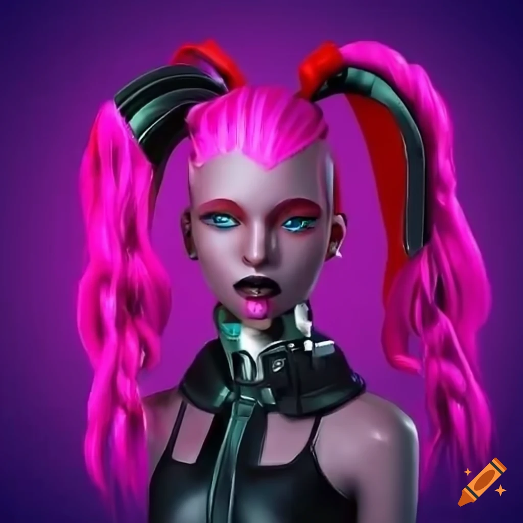 Futuristic android girl with vibrant pigtail hairstyles