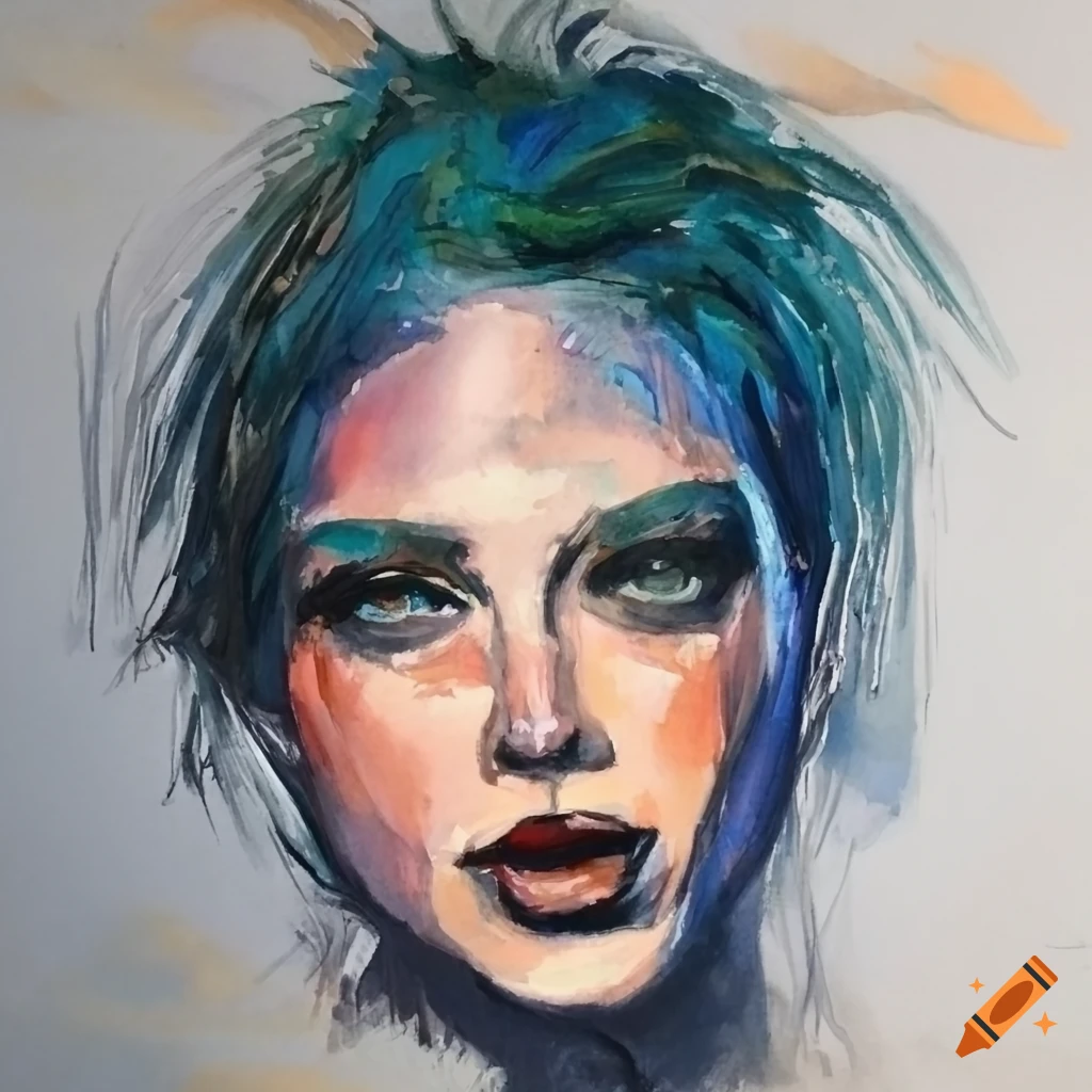 Gouache painting of a human face