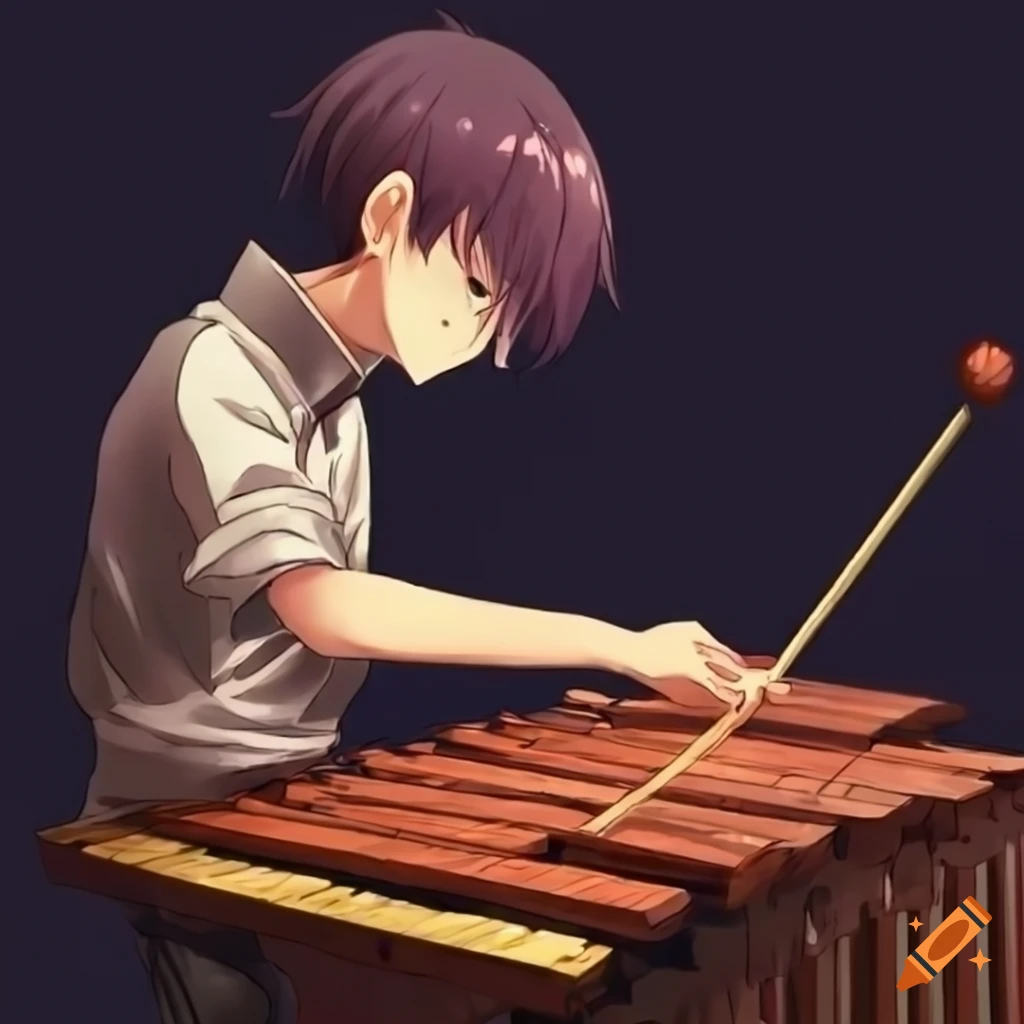 Anime boy playing the marimba on Craiyon