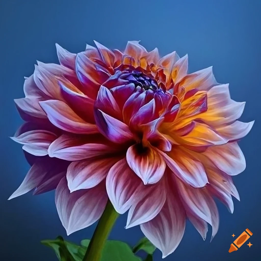 Art nouveau style drawing of a dahlia with intricate details