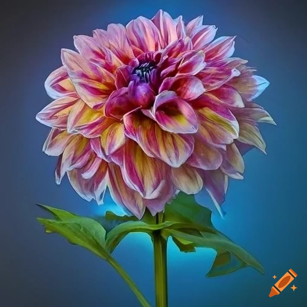 art nouveau style drawing of a dahlia with intricate details