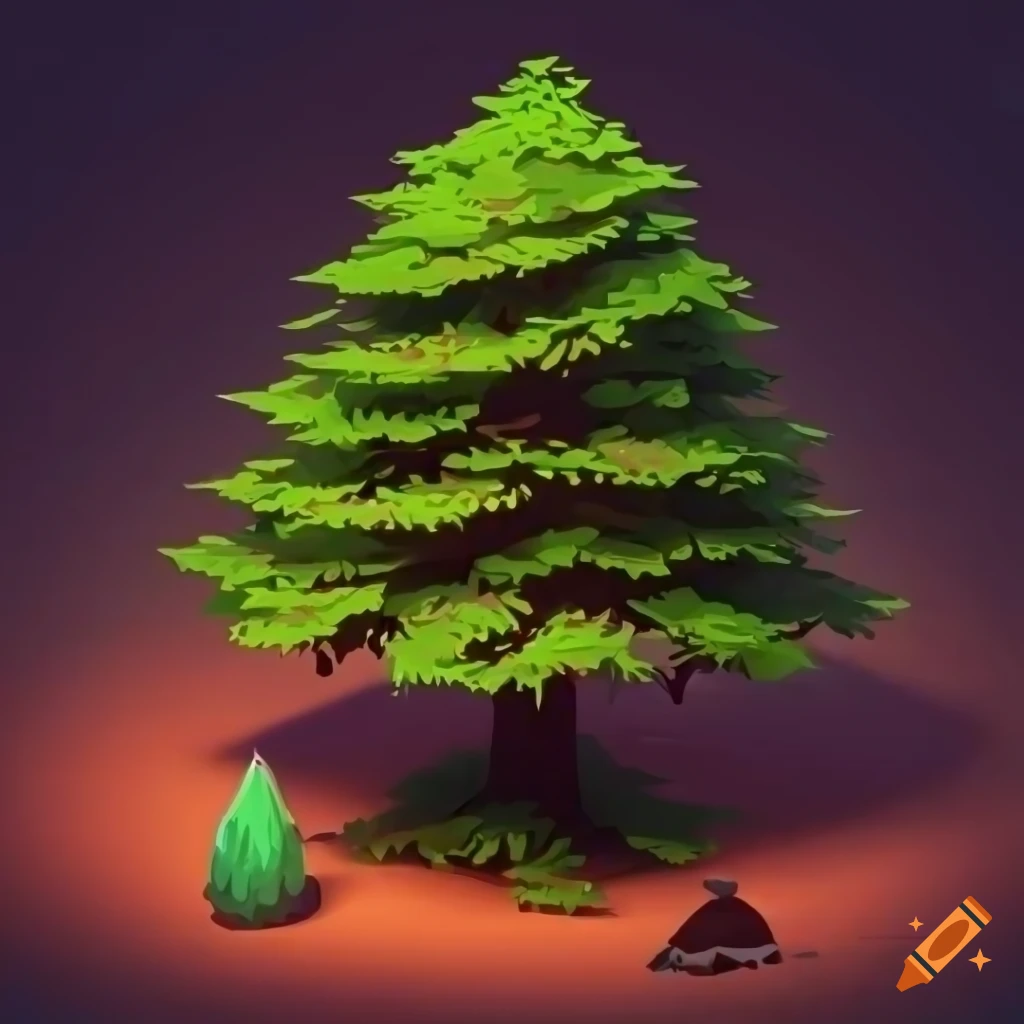 Japanese cedar evergreen tree in isometric game art style