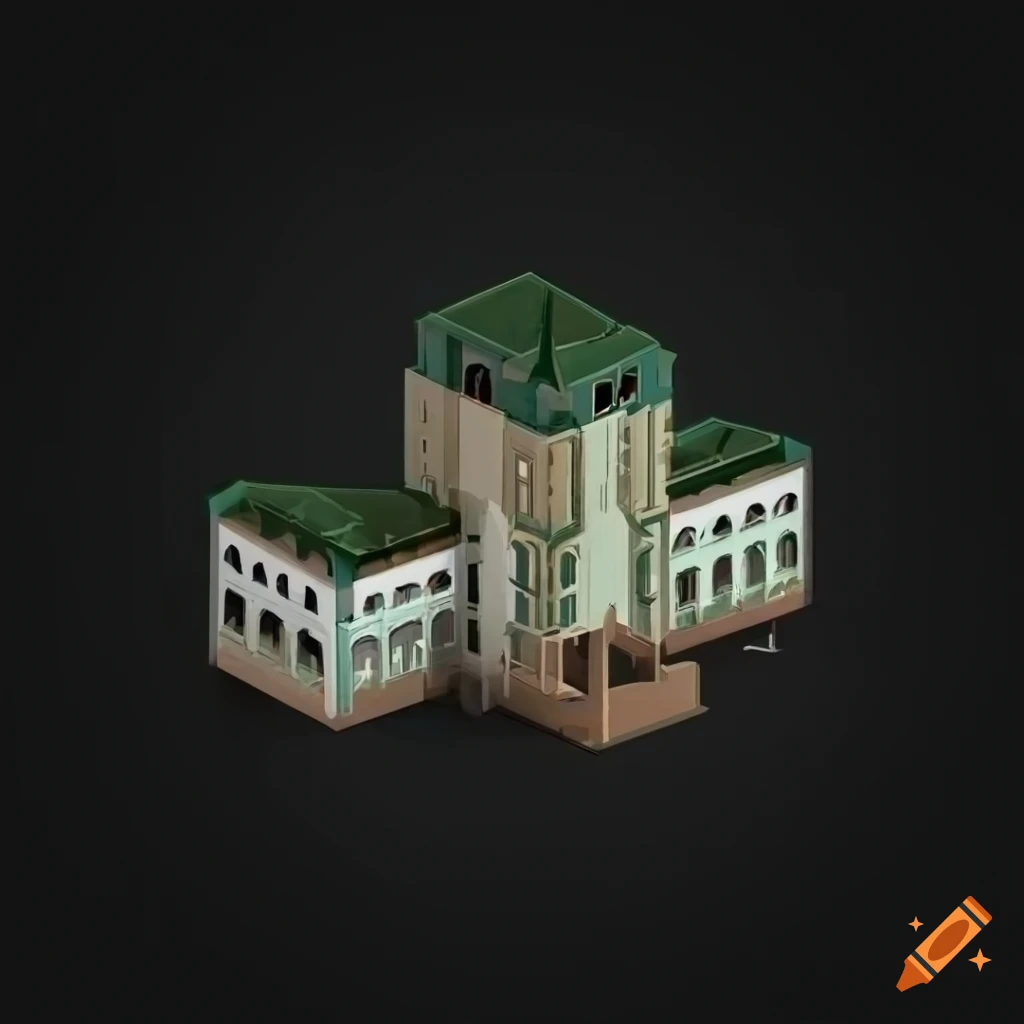 isometric view of art deco building in Casablanca