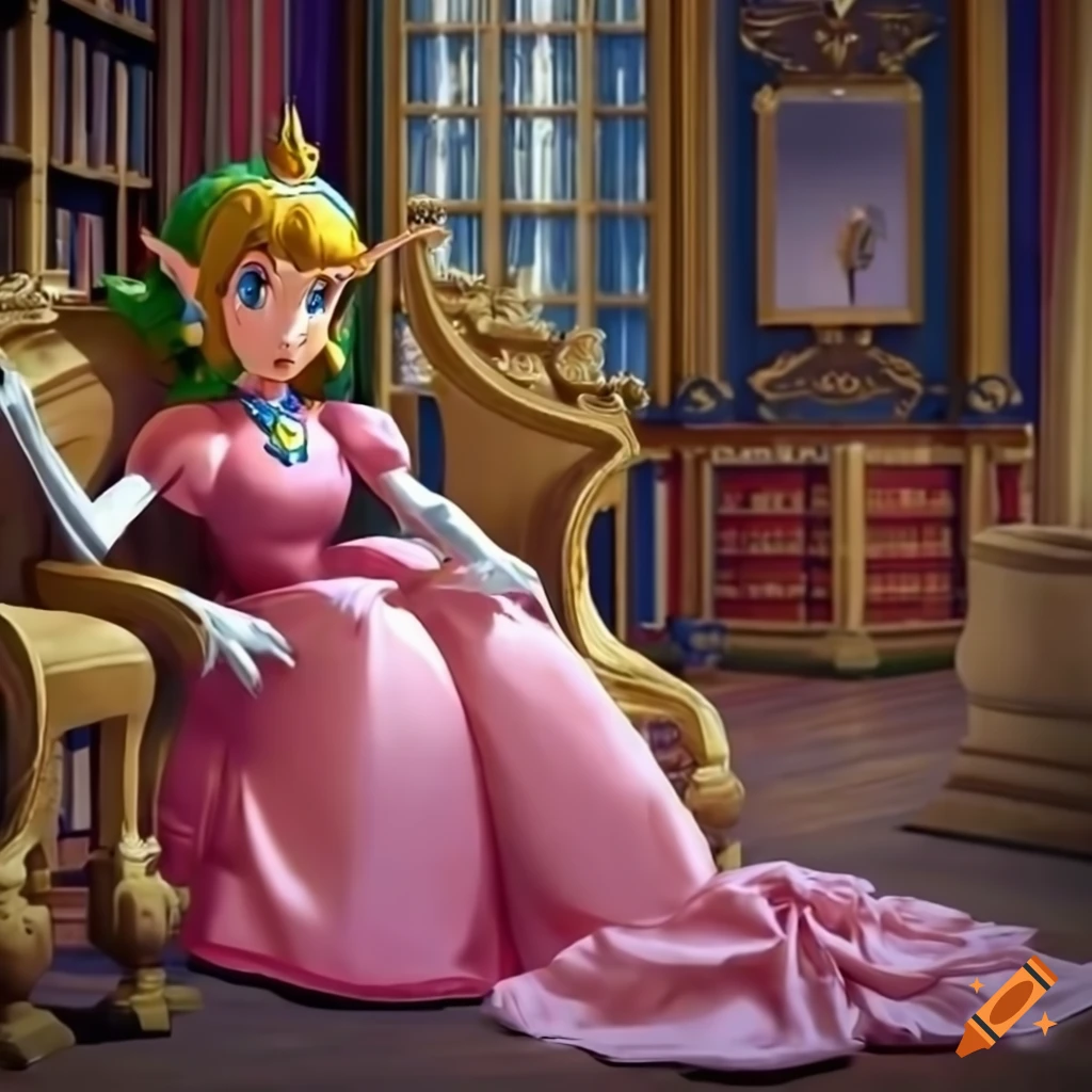 cosplay of Link in a pink silk ballgown