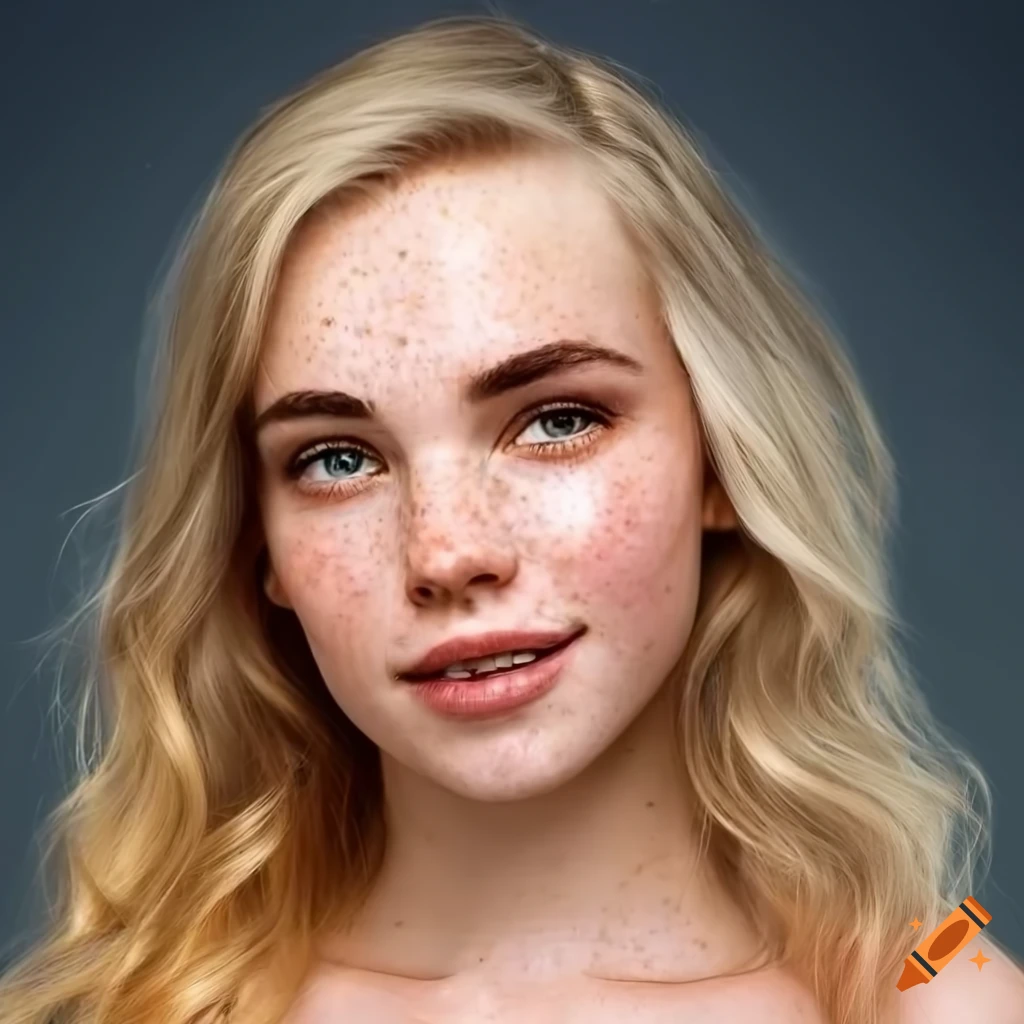 portrait of a beautiful young woman with freckles and blonde hair