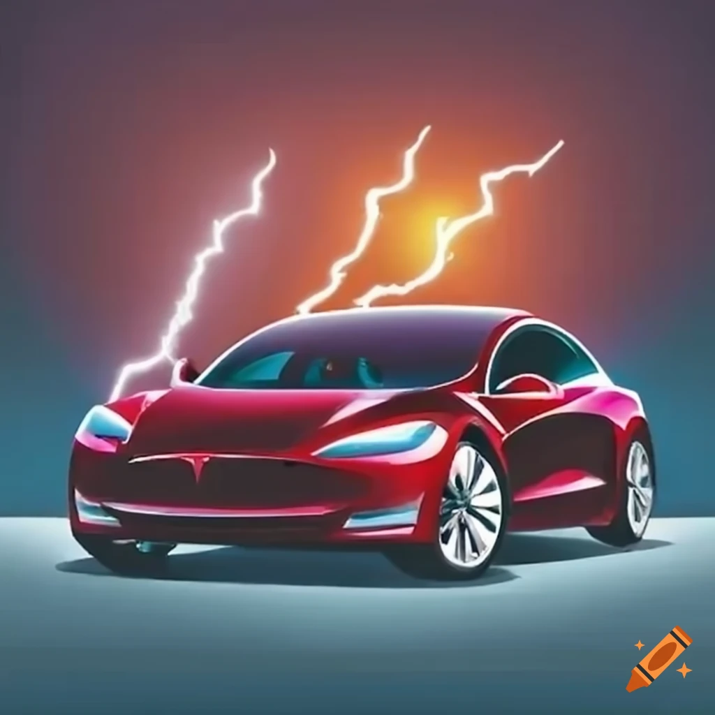 Tesla car with lightning bolt emblem on Craiyon