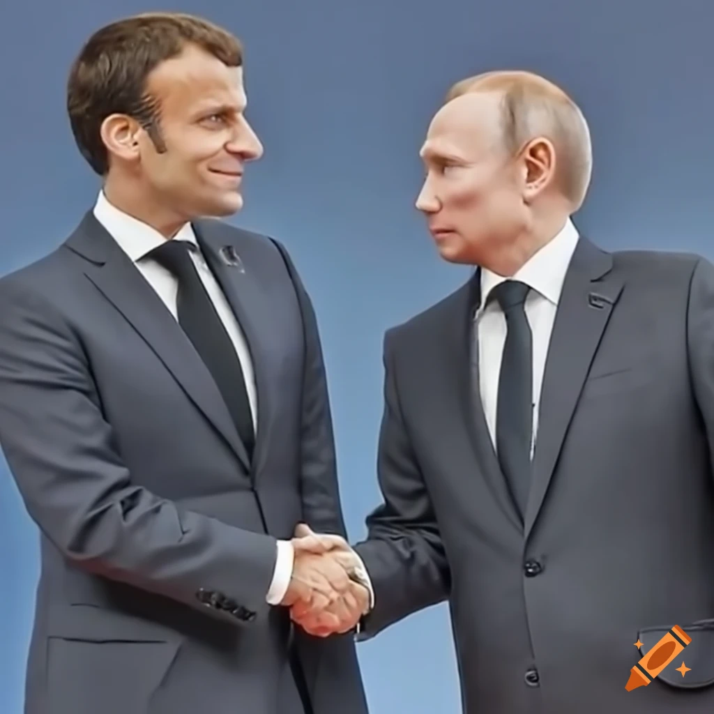 Emmanuel Macron and Vladimir Putin shaking hands
