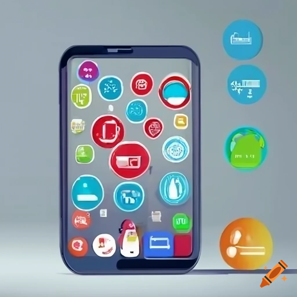 smartphone with app icons on a white desk